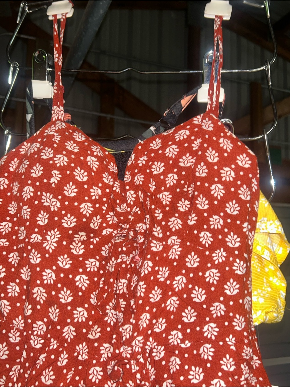 Rust Red Floral Printed Spaghetti Strap Dress